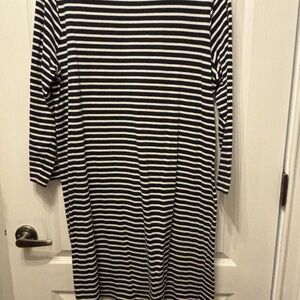 White and Blue Sheath Dress with Bateau Neckline